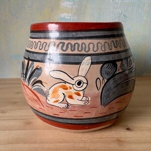 Vintage Tonala Mexican Pottery - Rabbit and Floral Design